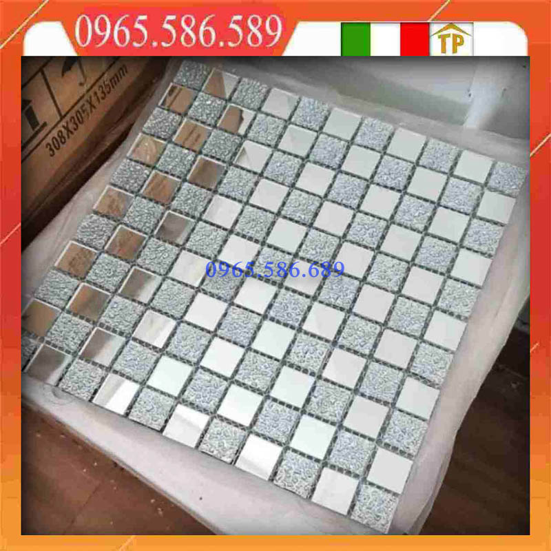 Gạch Mosaic thuỷ tinh trắng lấp lánh VINK02 - Ảnh 2