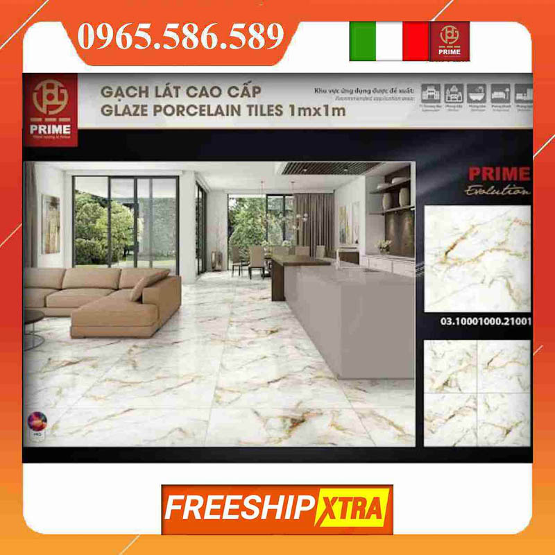 Gạch 1 mét vuông Prime 21001 trắng vân vàng