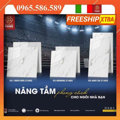 Alternative view of Gạch 1 mét vuông Prime 21002 vân đá trắng xám calacacta