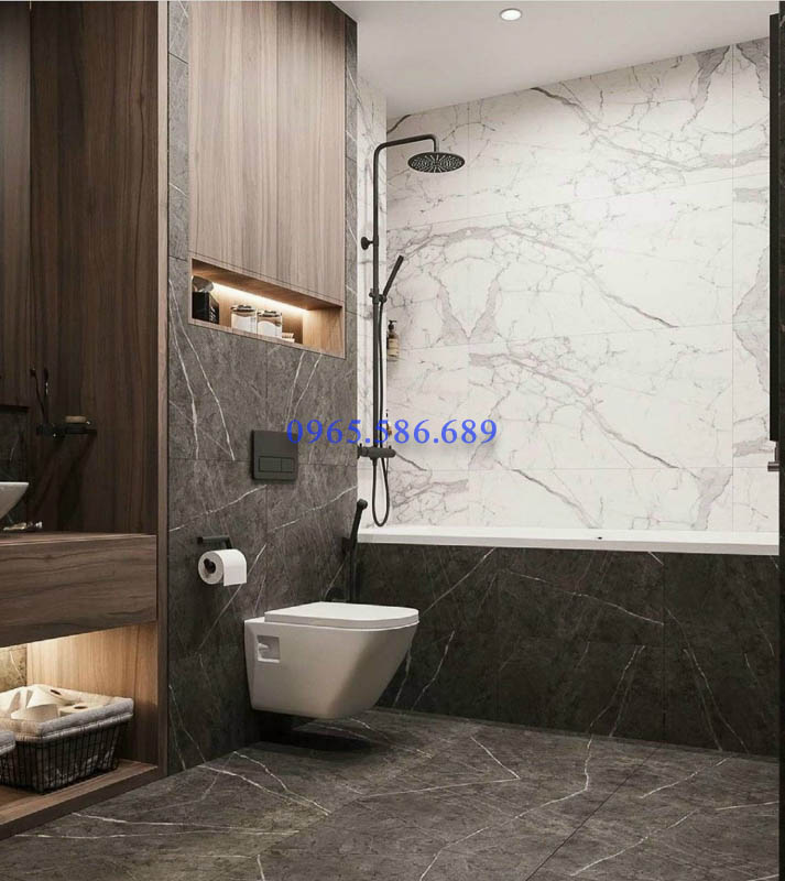 Gạch 60x120 trắng xám Calacata bề mặt mờ - Ảnh 4