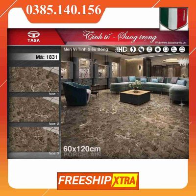 Gạch 60x120 Fushita-1831 Tasa đá bóng màu nâu đậm