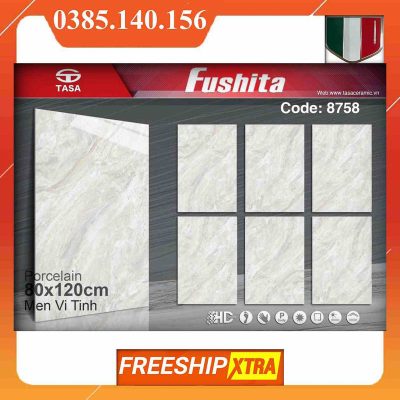 Gạch 80x120 Fushita 8758 đá bóng kinh màu xám