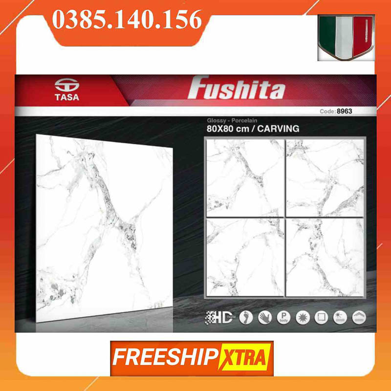 Gạch 80x80 Fushita 8963 màu trắng vân xám