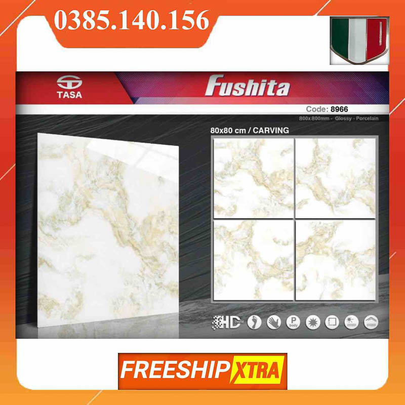 Gạch 80x80 Fushita 8966 đá bóng vân vàng