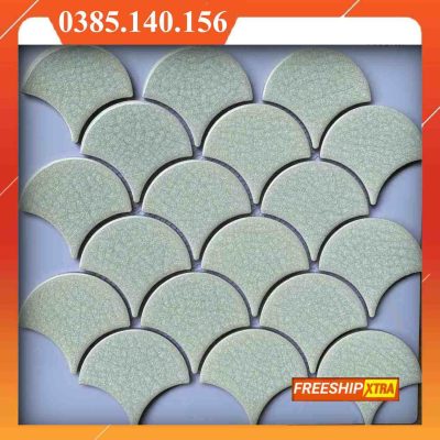 Gạch mosaic hình vảy cá màu trắng men rạn VINVC008