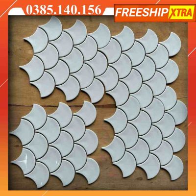 Gạch mosaic hình vảy cá màu trắng SH-CY90388 men bóng VINVC013
