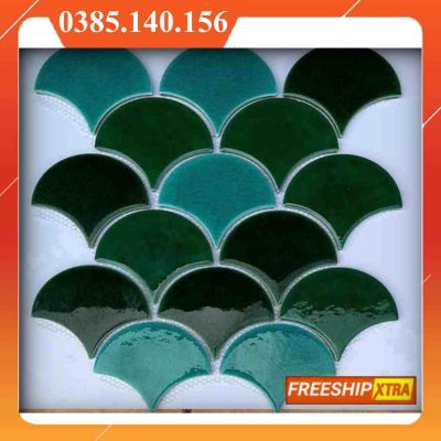 Gạch mosaic hình vảy cá màu xanh men bóng VINVC004