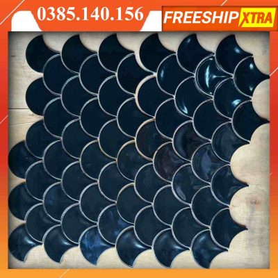 Gạch mosaic hình vảy cá màu đen SH-CY9070 men bóng VINVC012