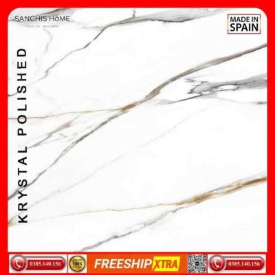 Gạch Italy 120x120 SANCHIS HOME CALACATTA LUX màu trắng vân vàng