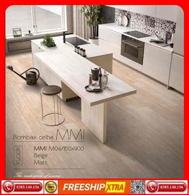 Gạch 15x90 Eurotile Mộc Miên MMI-M04 vân gỗ màu kem